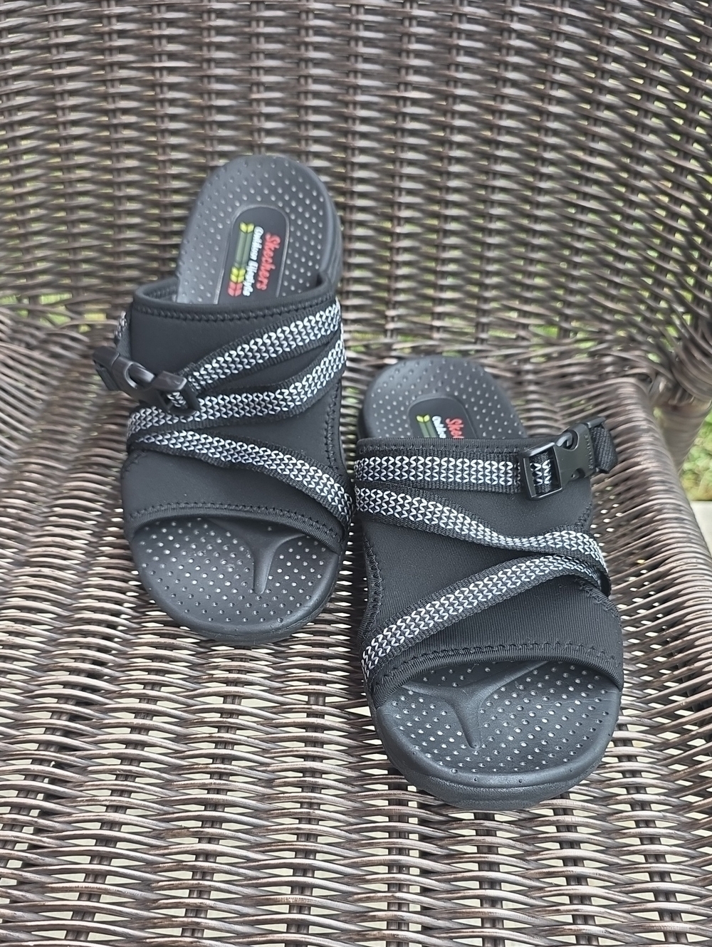 TitleSkechers Reggae Slide Sandals Black Womens Size 7